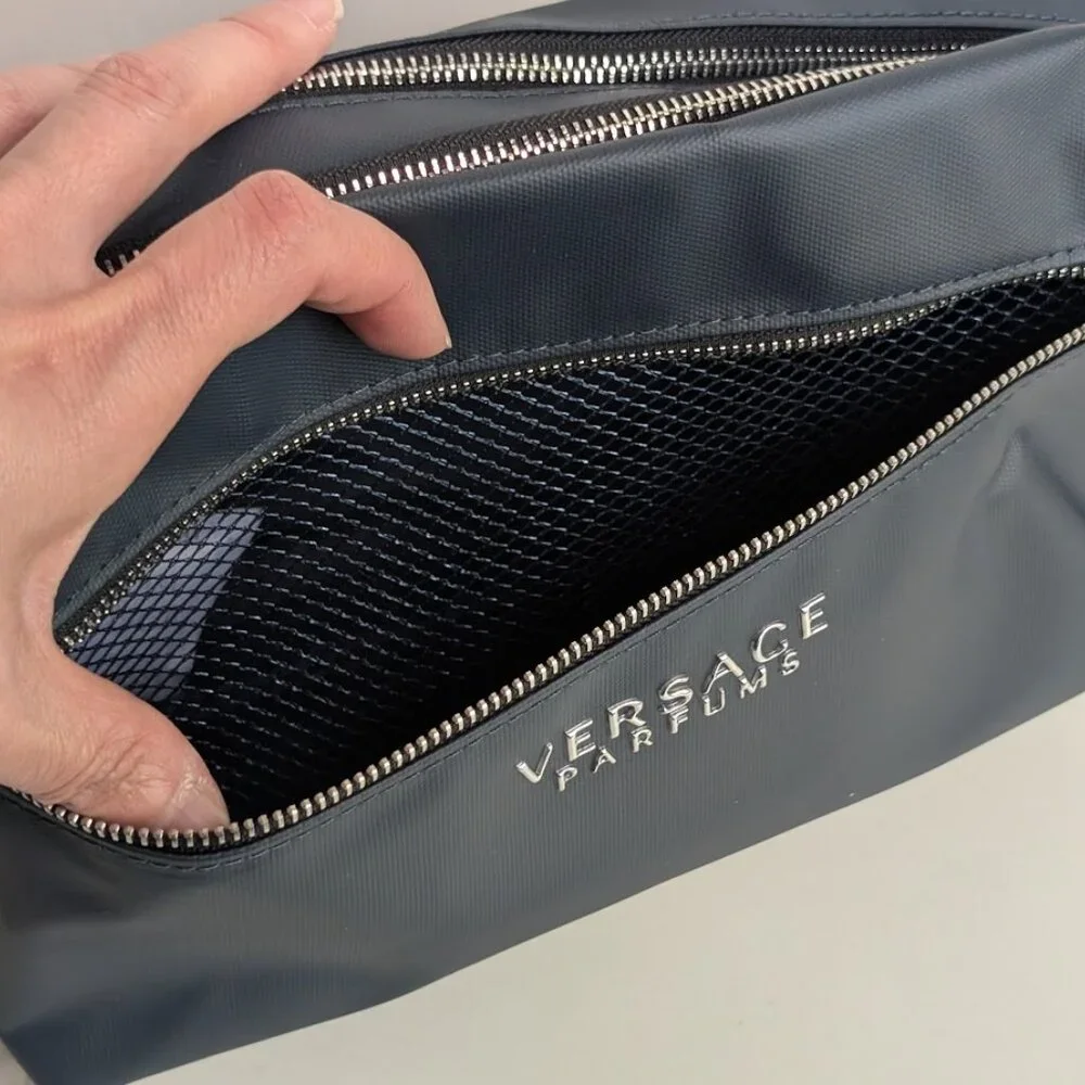 Versace Parfums Dark Blue Dopp Kit Cosmetic Toiletry Bag NWOT